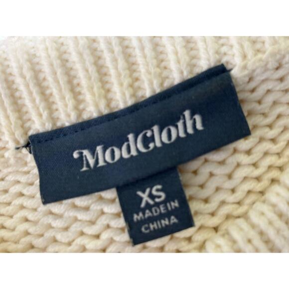 ModCloth Sweater Womens XS White Pom Pom Polka Dot Knit Crew Pullover Rainbow - Picture 3 of 7